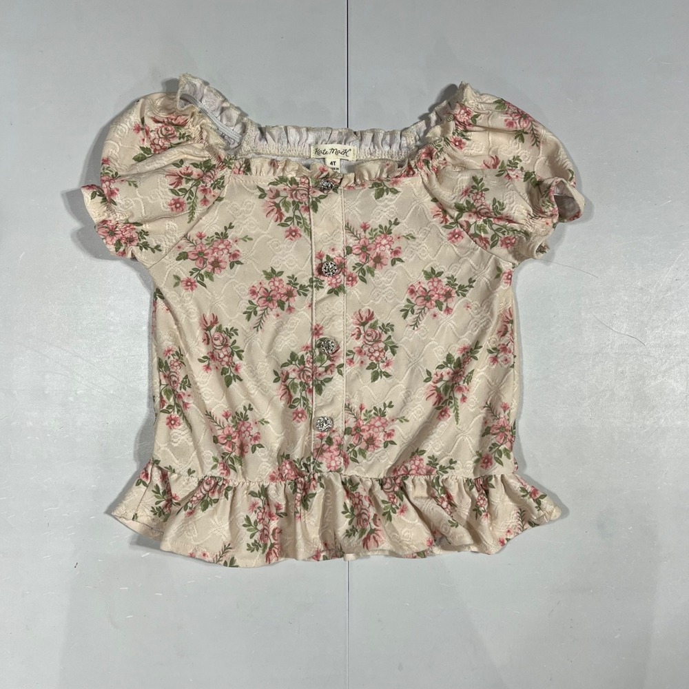 Kate Mack Girls Floral Set Wide Leg Pants Short Sleeve Top Size 4T Cottagecore